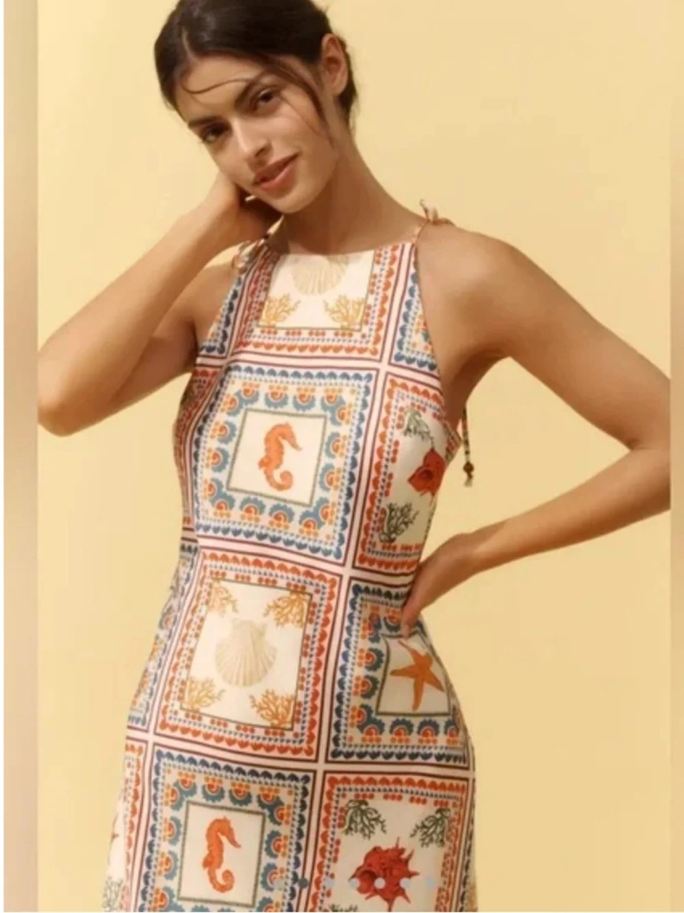 Anthropologie Seahorse Shells SeaTie-Neck Column Midi Dress Size Small